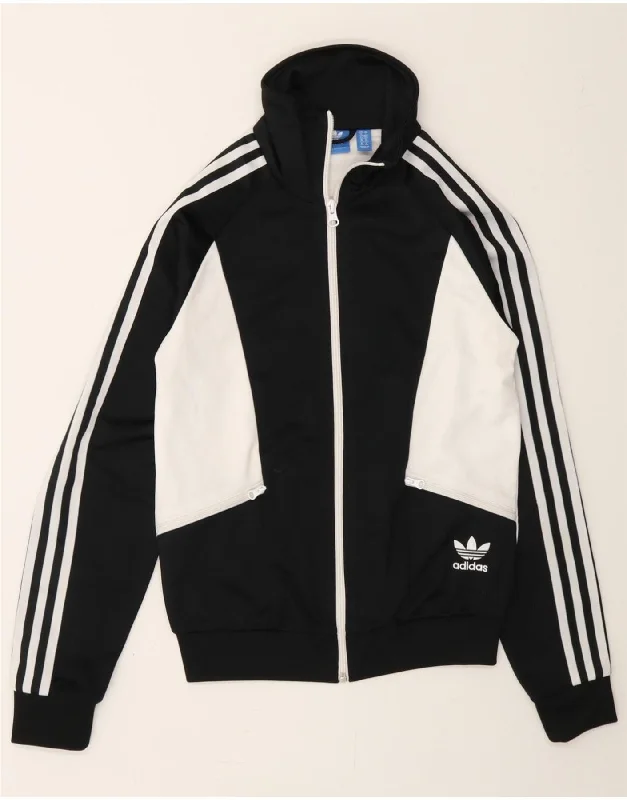 ADIDAS Womens Tracksuit Top Jacket UK 10 Small  Black Colourblock Cardigan Sweater Pullover