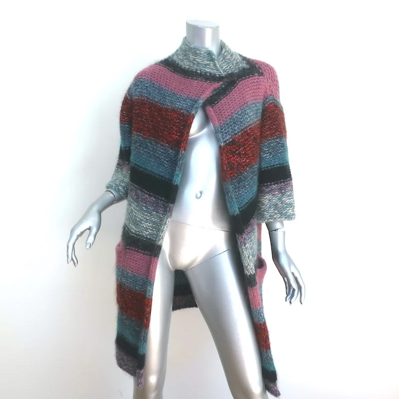 Chloe Striped Cardigan Sweater Multicolor Mohair-Blend Size Extra Small Chenille Brocade Lace