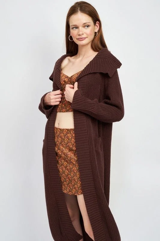 Emory Park | Lapel Corrar Maxi Cardigan Sequined Glittery Shiny