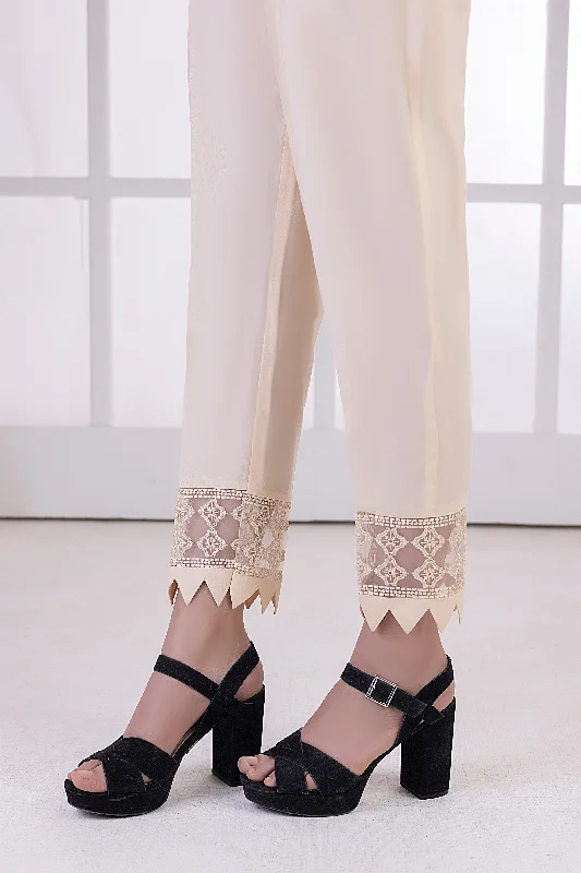 Lakhany 01 Piece Embroidered Trousers - LSM-T-3097 (BG) Cropped Trousers Casual Linen