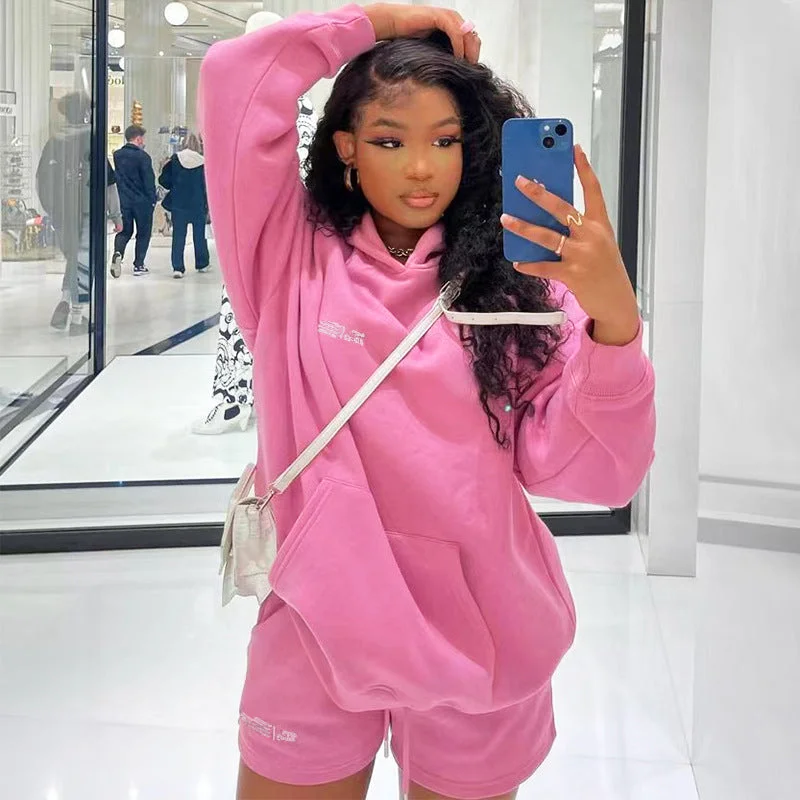 Letter Printed Hoodie Two-Piece Set(CL10944) Hoodie with Zipper Placket Modern Functional Letter Printed Hoodie Two-Piece Set(CL10944) Hoodie with Zipper Placket Modern Functional