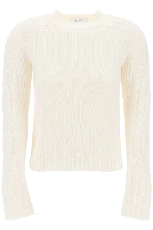 Cashmere Berlin Pullover Sweater  - White Ribbed Striped Patterned