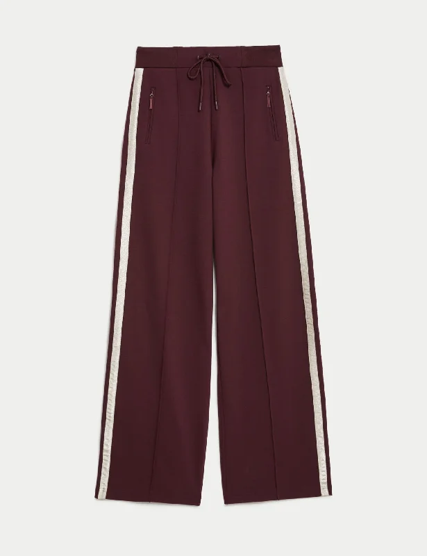 Ponte Sparkly Side Stripe Wide Leg Trousers Trousers Elastic Waist Soft