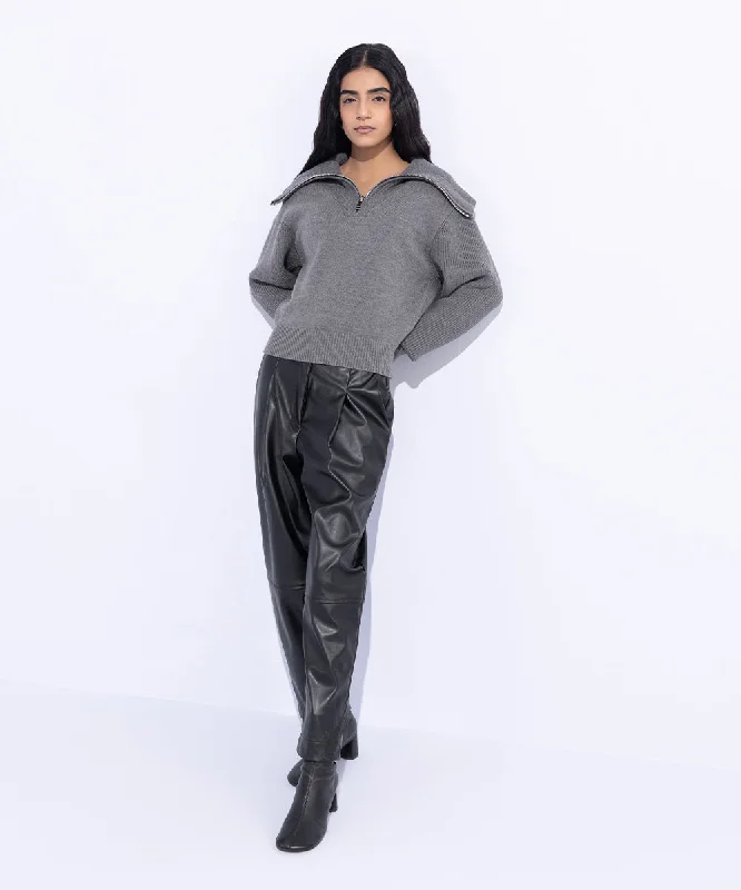 High Waisted Faux Leather Trousers Trousers Denim Distressed