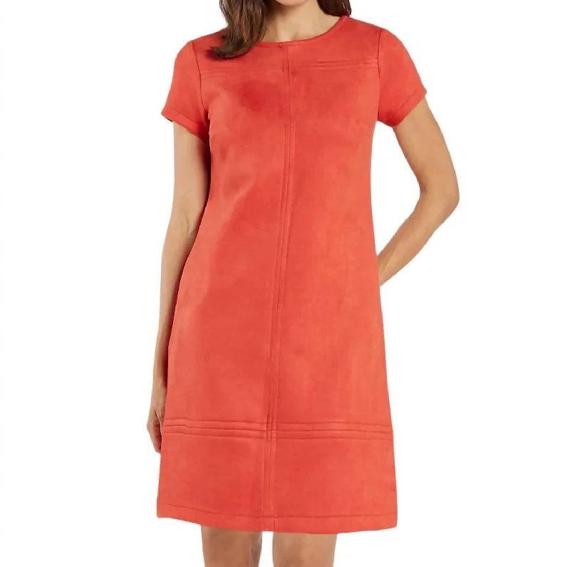 Kayla Faux Suede Dress In Paprika