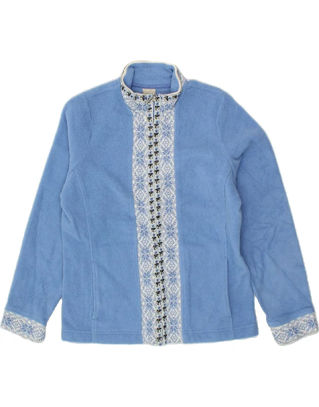 L.L.BEAN Womens Fleece Jacket UK 14 Medium Blue Fair Isle Polyester Cotton Jacket Linen Jacket Terry Jacket