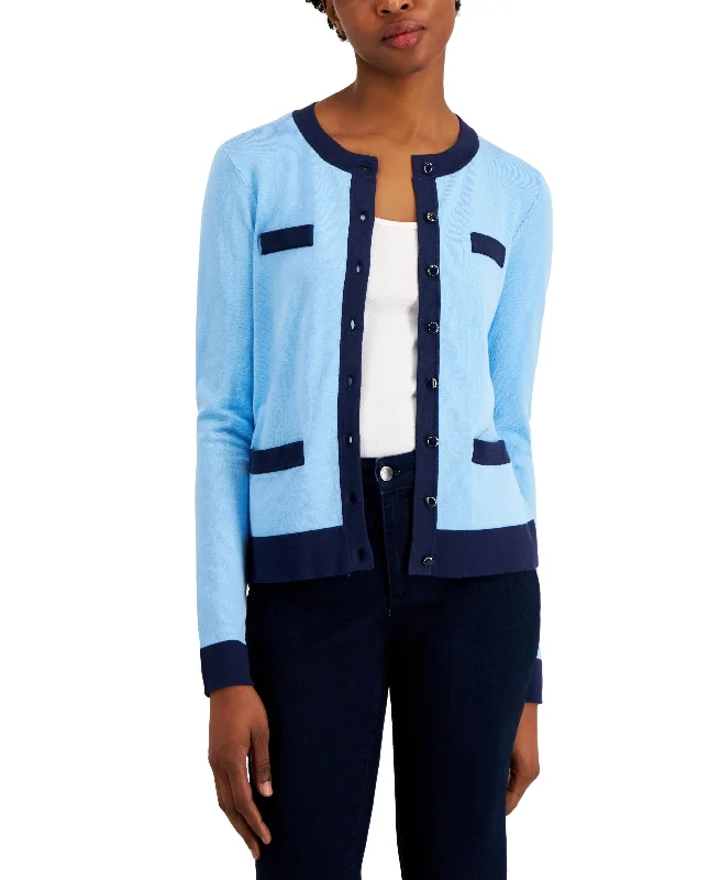 Charter Club Petite Colorblocked Cardigan Toggled Drawstring Belted