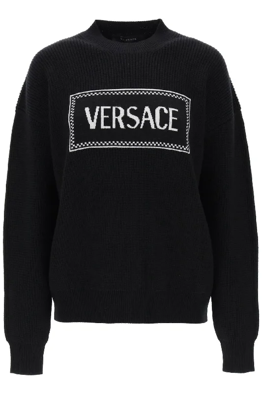 Crew-neck Sweater With Logo Inlay  - Black Fitted Slim Tailored