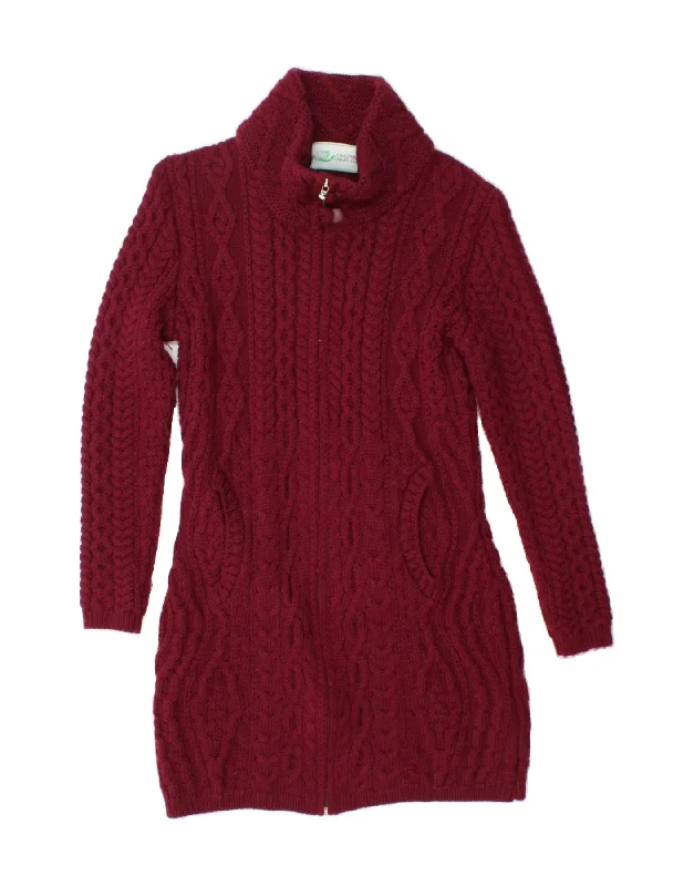 ORIGINAL ARAN CO. Womens Longline Cardigan Sweater UK 6 XS Maroon Casual Formal Business