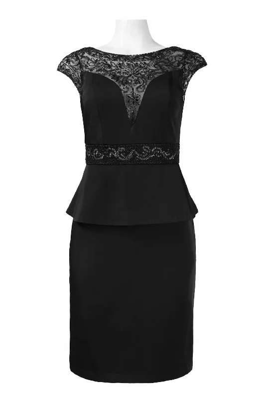 Beaded & Sequin Peplum Dress In Black