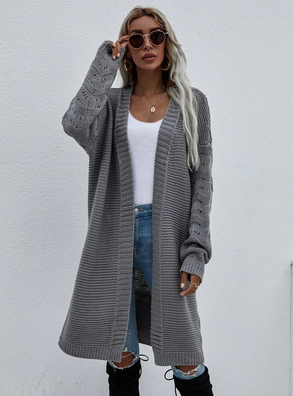 FASHION LONG CARDIGAN SOLID COLOR FASHION SWEATER Lightweight Heavyweight Midweight