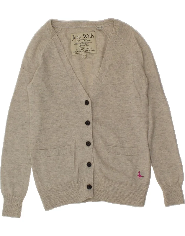 JACK WILLS Womens Cardigan Sweater UK 6 XS Grey Merino Wool Fitted Slim Tailored