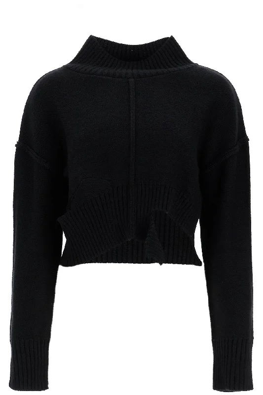 Destroyed Short Pullover Sweater  - Black Soft Cozy Warm