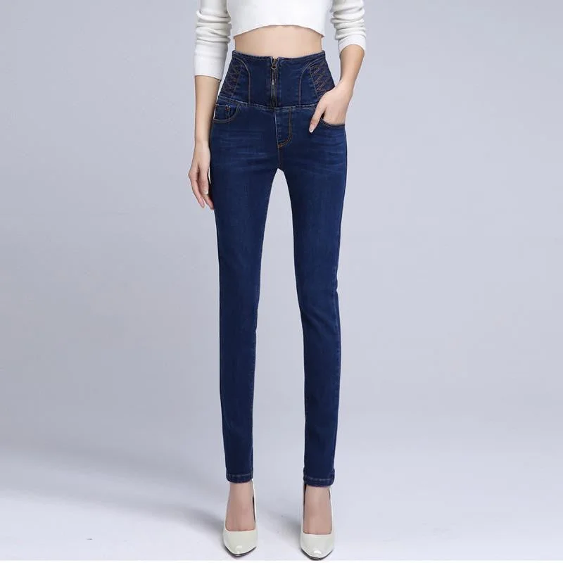 Women's high waist skinny jeans Female casual slim denim pencil pants Plus size long trousers Size 34 Trousers Capri Summer