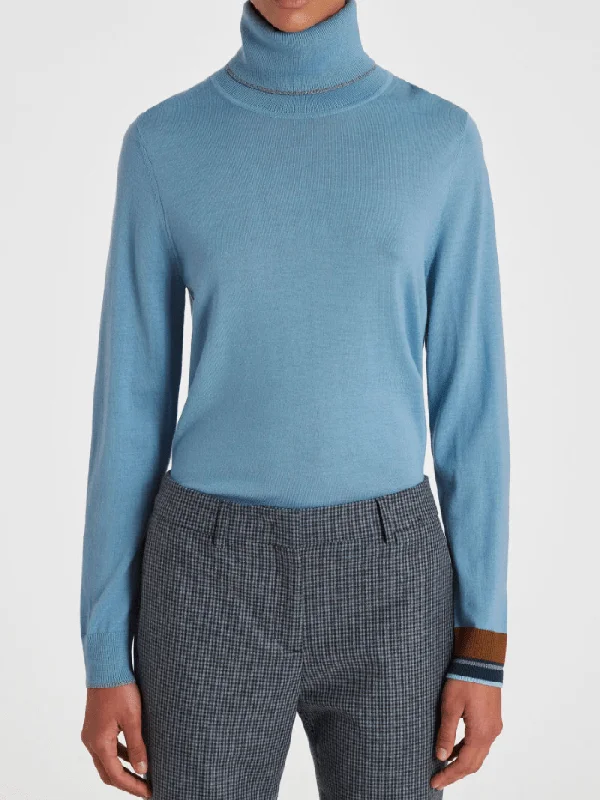 Paul Smith Light Blue Wool Blend Roll Neck Sweater W2R-323N-L31054 Col 44 Glossy Satin Silk