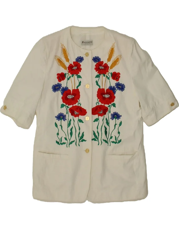 ANTONETTE Womens 4 Button Blazer Jacket IT 42 Medium White Floral Corduroy Jacket Velvet Jacket Brocade Jacket