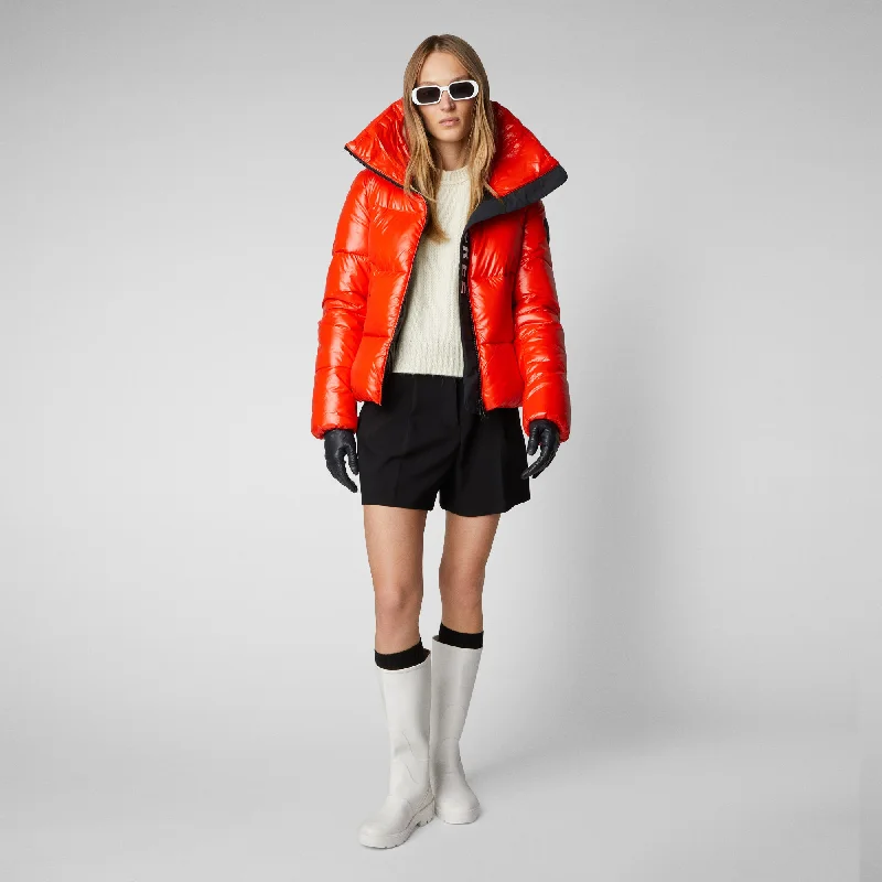 Women's Isla Puffer Jacket in Poppy Red Oversized Jacket Tailored Jacket Straight Jacket