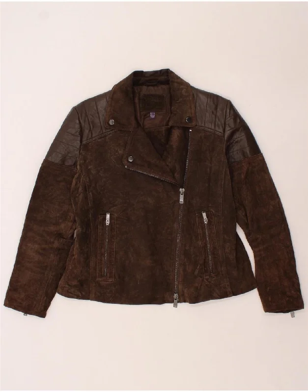 MANGO Womens Violeta Suede Jacket UK 14 Medium Brown Leather Fleece Jacket Down Jacket Feather Jacket