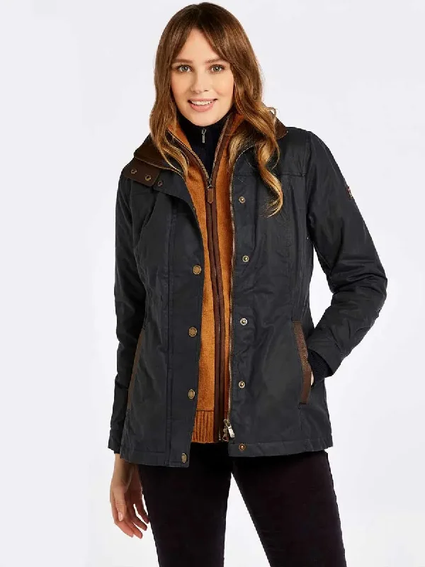 DUBARRY Ladies Mountrath Wax Jacket - Navy Insulated Jacket Fitted Jacket Loose Jacket