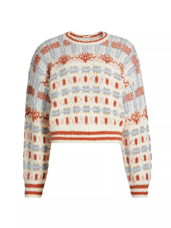 Mother Denim Women's The Long Drop Pullover, Dharma Karma, L Scalloped Neck Pullover
