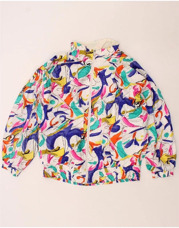 VINTAGE Womens Abstract Pattern Windbreaker Jacket UK 18 XL White Cotton Fabric Linen Fabric Terry Fabric