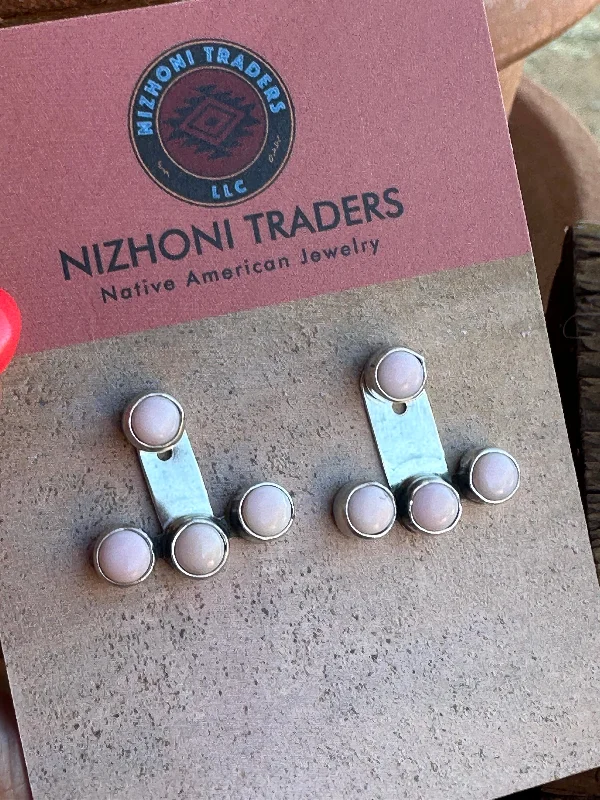 Navajo Sterling Silver &  Pink Conch Ear Jacket Earrings Mesh Jacket Canvas Jacket Denim Jacket