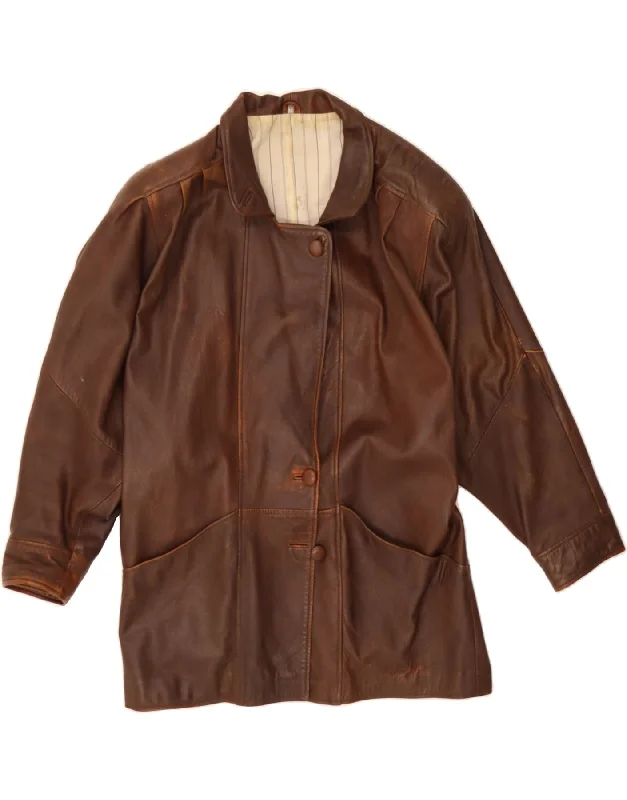 VINTAGE Womens Leather Jacket UK 14 Medium Brown Faux Fur Jacket Real Fur Jacket Shearling Jacket