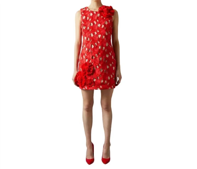 Cut Work Shift Dress In Red