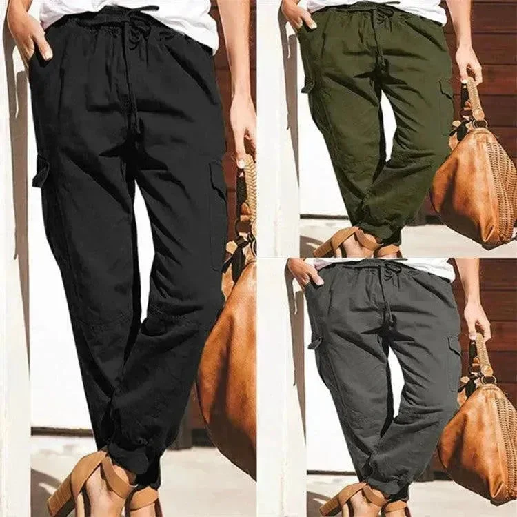 Women Pants Sweatpants Pockets Elastic Waist Jogger Pants Lounge Trousers Trousers Leather Faux