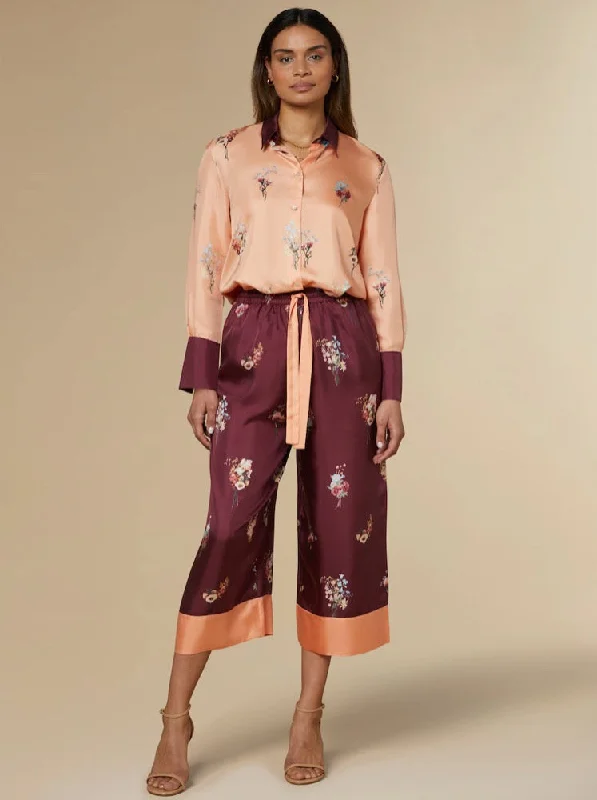 Kelsi Silk Trousers Burgundy Trousers Denim Blue