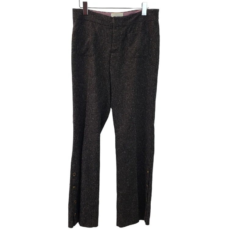 Anthropologie Elevenses Tweed Brighton Button Cuff Flare Leg Trousers Size 4 Wide Leg Loose Fit Mid Waist