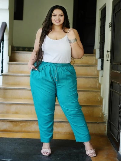 Plus size Women Turquoise Cotton Trouser Pant Trousers Leisure Comfortable