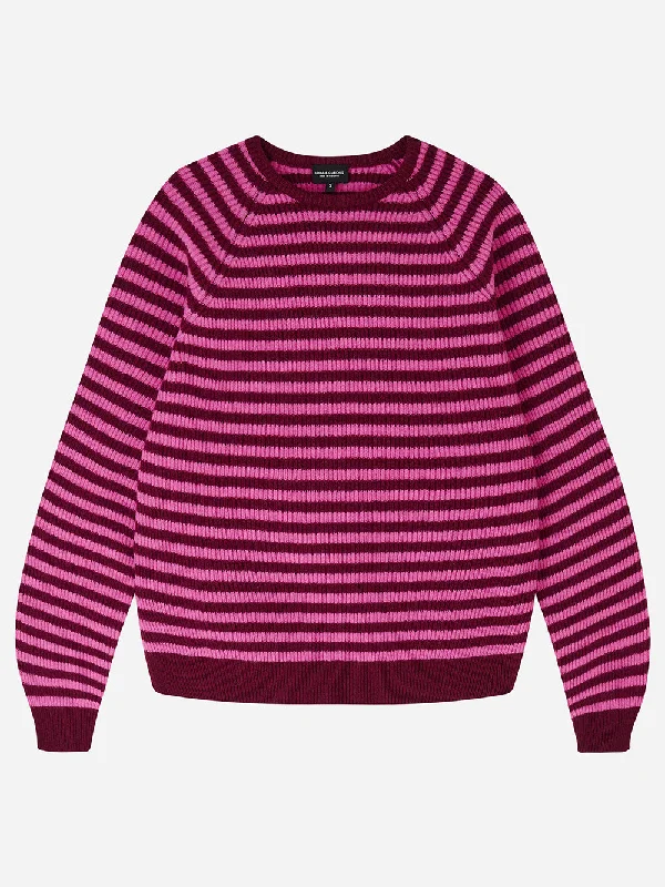 Bordeaux & Bubblegum Stripe Rib Knit Jumper Polka Dot Checkered Tartan