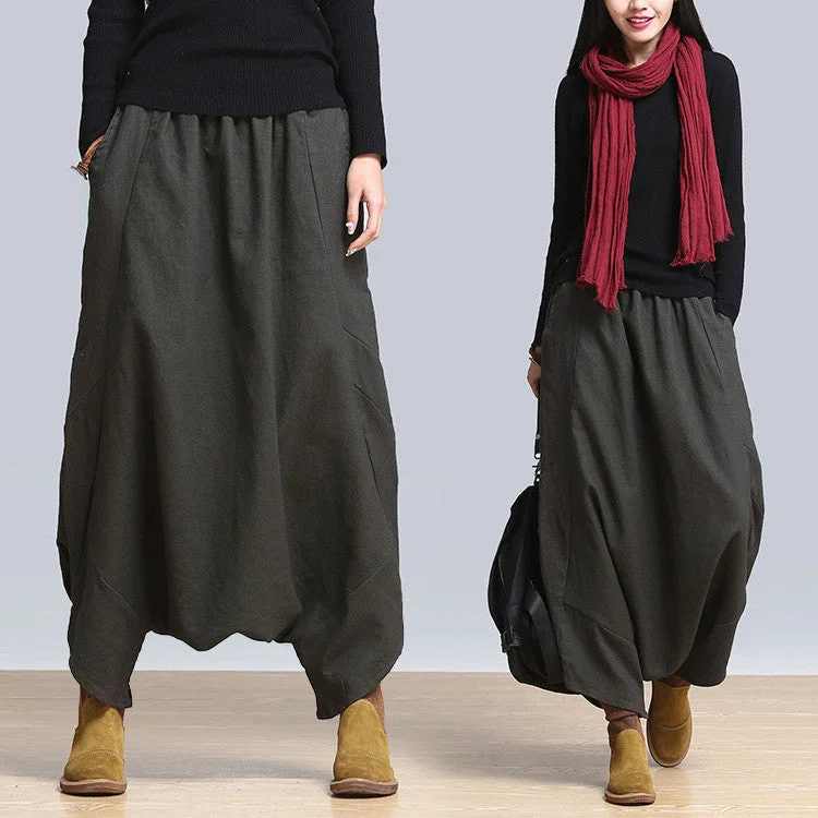 Linen Casual Pants Personality Loose Harem Pants Plus Size Solid Elastic Waist Women's Pants Trousers for Women Trousers chic fashionable