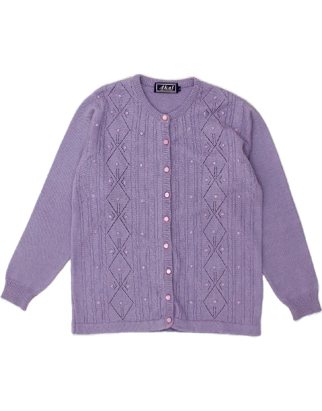 COLLECTION Womens Cardigan Sweater UK 16 Large Purple Acrylic Mesh Fabric Canvas Fabric Denim Fabric