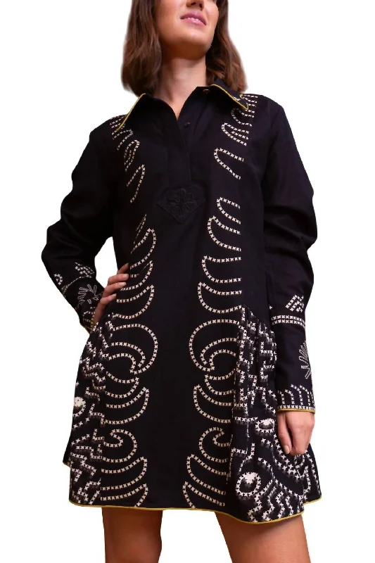 Mina Dress In Black/lime Stitch