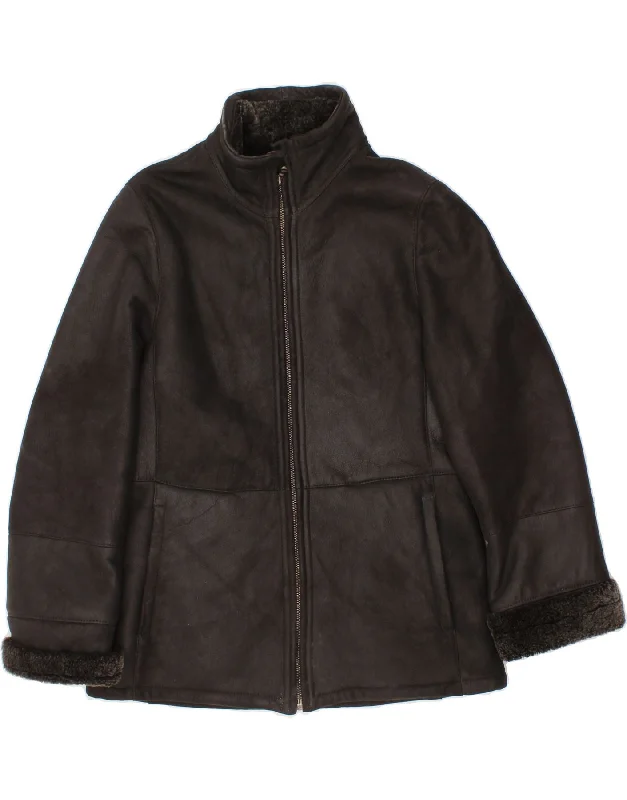 ROBERTO PIERGUIDI Womens Shearling Jacket IT 44 Medium Black Nylon Fabric Polyester Fabric Spandex Fabric