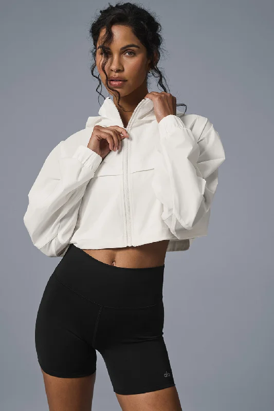 Cropped Playmaker Jacket - Ivory Denim Fabric Leather Fabric Suede Fabric