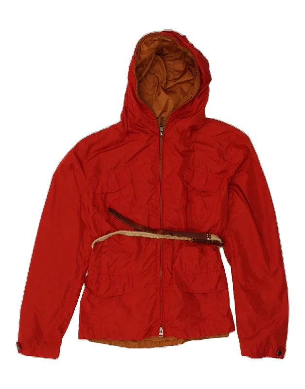 HENRY COTTONS Womens Hooded Utility Jacket IT 46 Large Red Polyamide Embroidered Jacket Appliqued Jacket Beaded Jacket