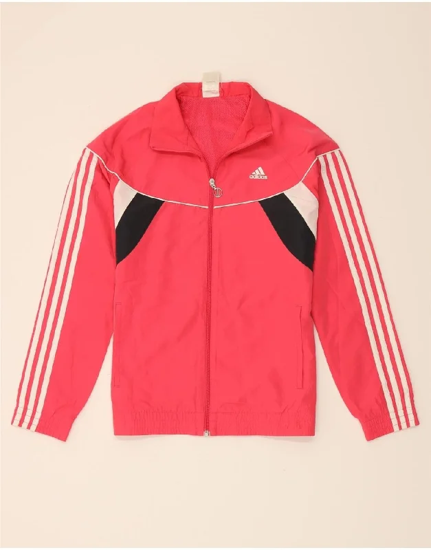 ADIDAS Womens Tracksuit Top Jacket UK 12 Medium Pink Colourblock Stand-Up Collar Roll-Neck Collar Turtle Neck