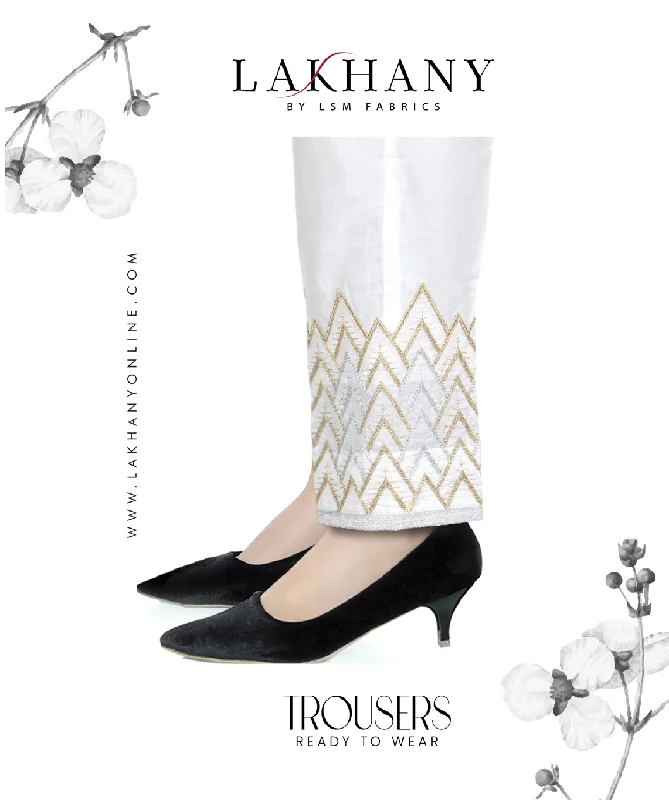 Lakhany 01 Piece Embroidered Stitched Trousers LSM-T-1603-White Trousers practical easy-care