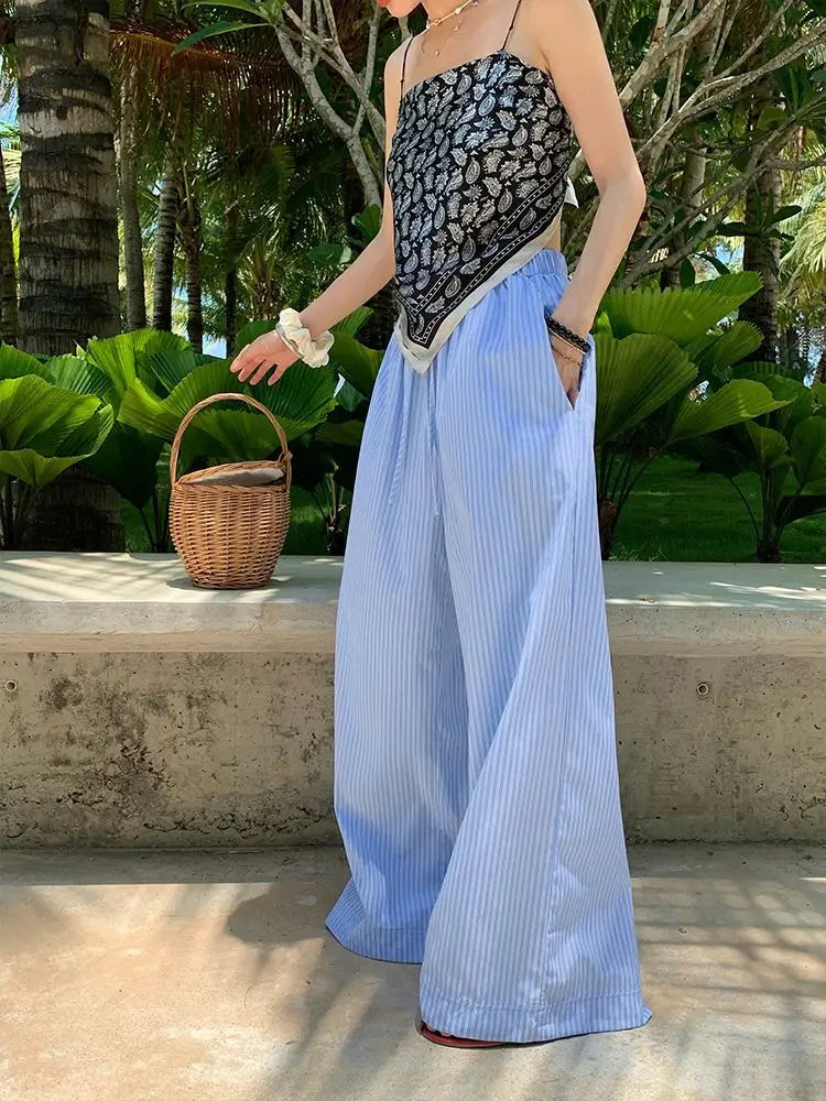 Advbridge  -  Women's High Waist Vertical Stripe Wide Leg Pants Summer Autumn New Chic Fashion Street Young Girl Loose Straight Leg Trousers Trousers sophisticated sleek