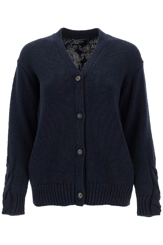 Cotton Knit Cardigan Sweater  - Blue Terry Terry Cloth Terry Knit