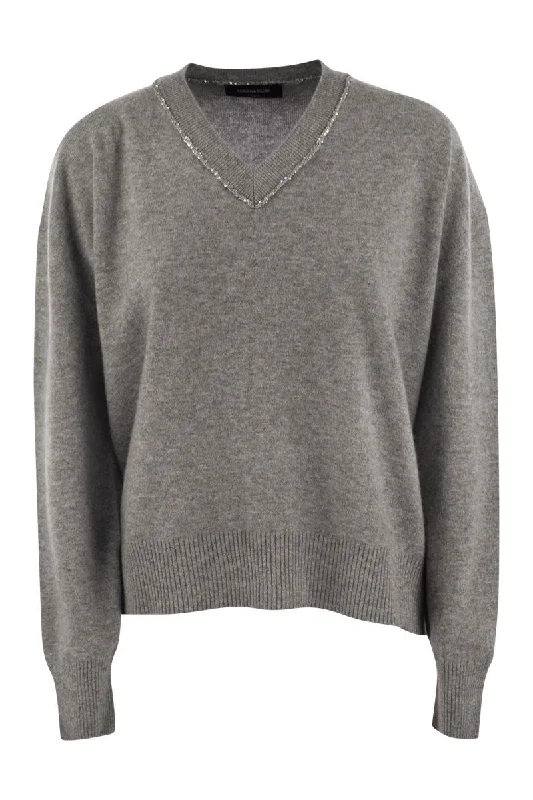 V-neck sweater with sequins High Neck Crew Neck V-Neck