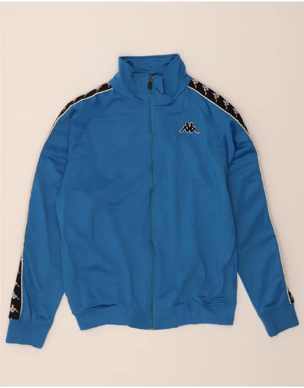 KAPPA Womens Graphic Tracksuit Top Jacket UK 10 Small Blue Colourblock Wool Fabric Cashmere Fabric Tweed Fabric