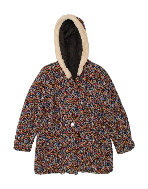 VINTAGE Womens Hooded Windbreaker Jacket UK 16 Large Multicoloured Floral Quilted Jacket Puffer Jacket Insulated Jacket
