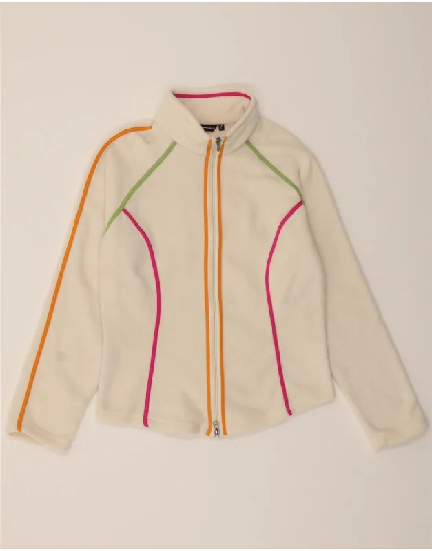 CAMPAGNOLO Womens Fleece Jacket UK 14 Large White Polyester Zippered Jacket Buttoned Jacket Snapped Jacket