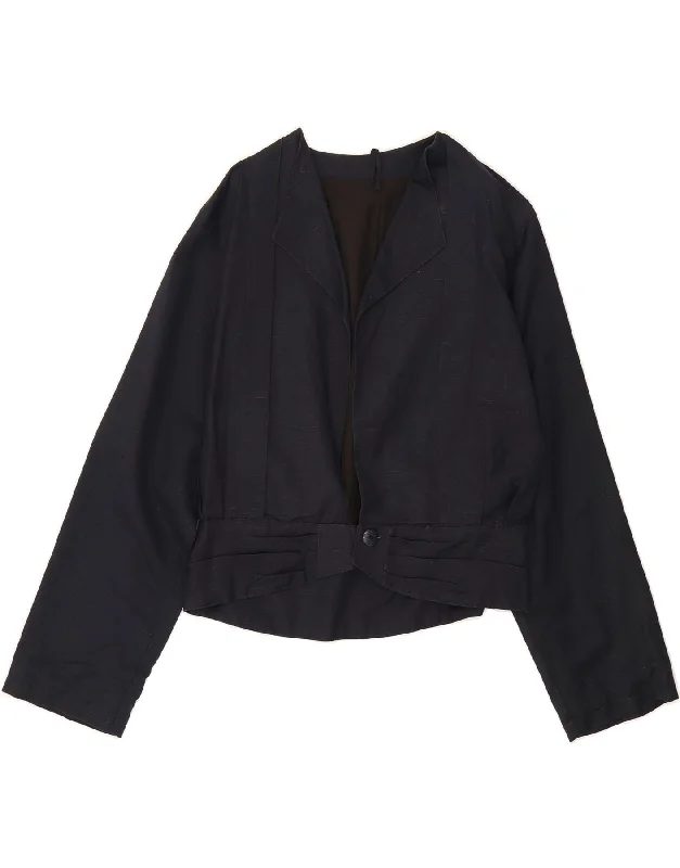 VINTAGE Womens 1 Button Blazer Jacket UK 12 Medium Navy Blue Elasticated Jacket Padded Jacket Insulated Jacket