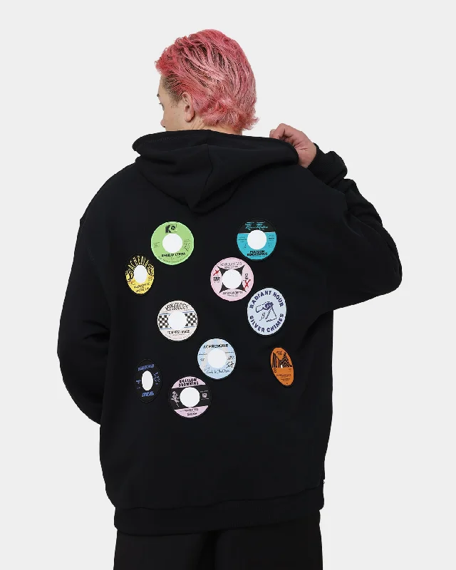 Fred Perry X Raf Simons Patched Overhead Hoodie Black Hoodie with Hood Adjustable Protection Fred Perry X Raf Simons Patched Overhead Hoodie Black Hoodie with Hood Adjustable Protection