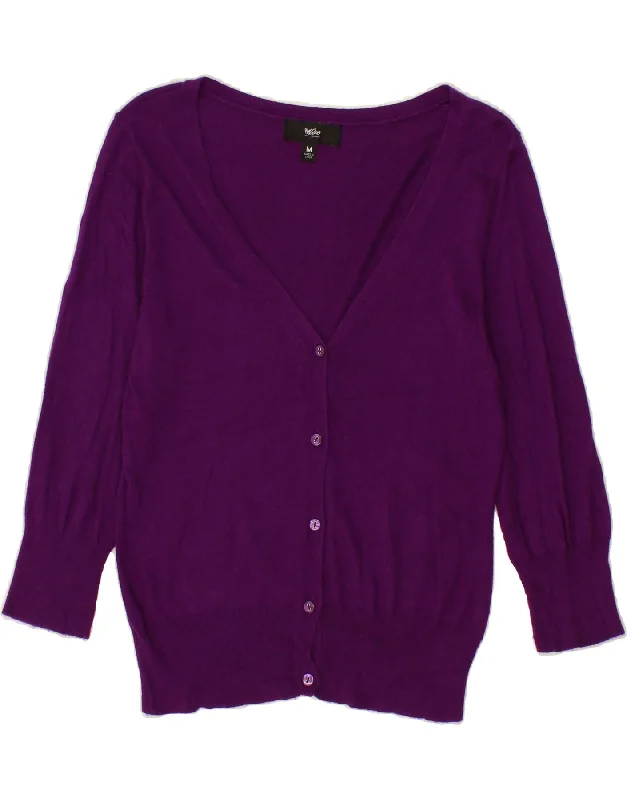 MOSSIMO Womens Crop 3/4 Sleeve Cardigan Sweater UK 12 Medium Purple Nylon Velvet Chenille Corduroy